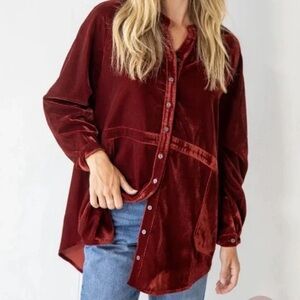 EUC NATURAL LIFE Laid Back Velvet Button Front Top Size XL